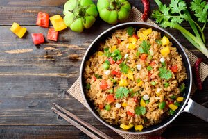 Fried rice with vegetables, Asian food